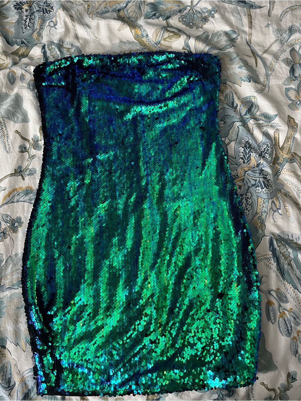 Fashion Nova Teal and Blue Sequin Strapless Dress